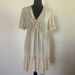 New KENEDIK Bohemian Gold/floral print ruffle dress size XL 100% polyester